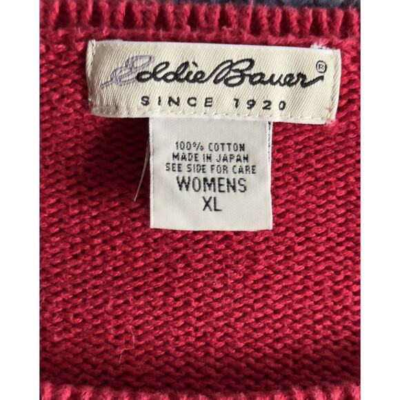 Vintage Eddie Bauer Red Chunky Knit Floral Cotton Sweater Women’s XL - Picture 3 of 6